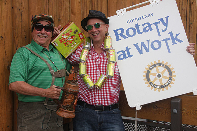 Dave White (L), past president and Jorden Marshall (Rotary Foundation/International Service) ham it up to promote the inaugural Rotary Beer Fest.— Image Credit: Supplied Photo